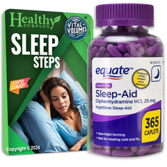 Healthy Surplus Equate Sleep-Aid caplets bottle view for restful nights and easier sleep onset.
