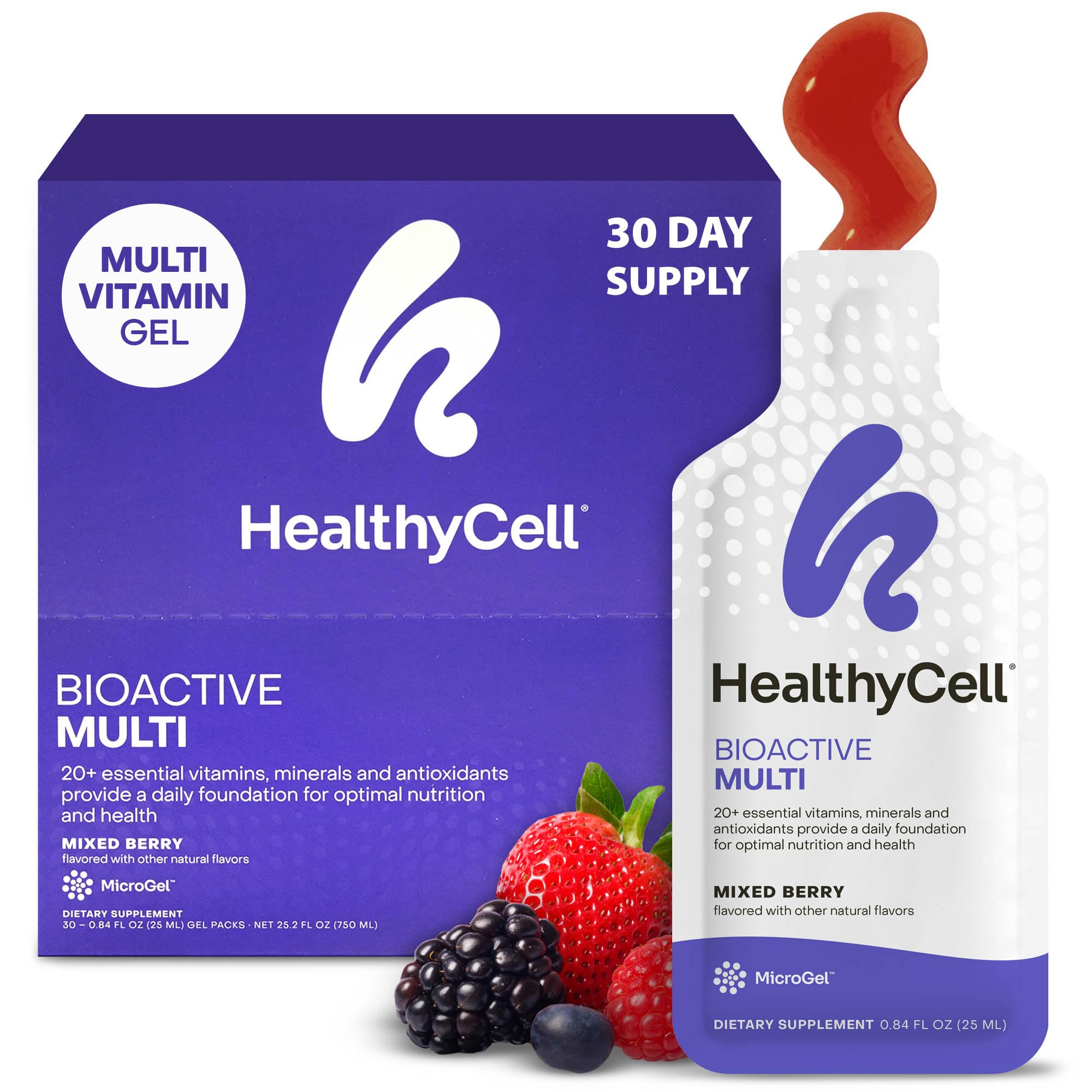 HealthyCell Bioactive Daily Liquid Multivitamin bottle front showing compact daily nutrition.