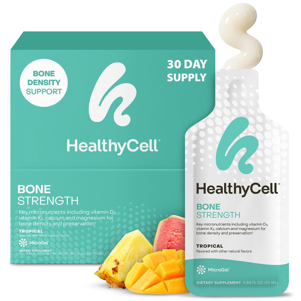 HealthyCell Bone Strength microgel pack for daily bone support and easy consumption.
