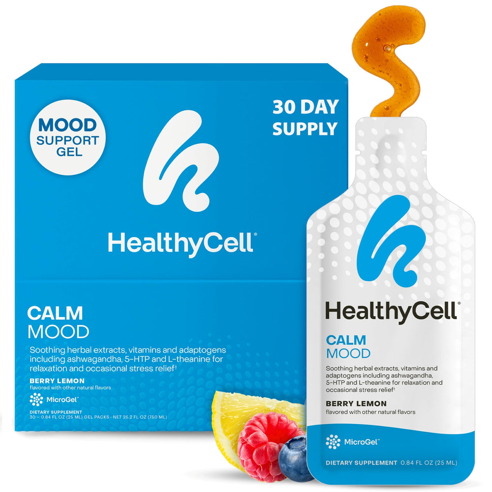 Healthycell Calm Mood MicroGel pack for daily stress support.