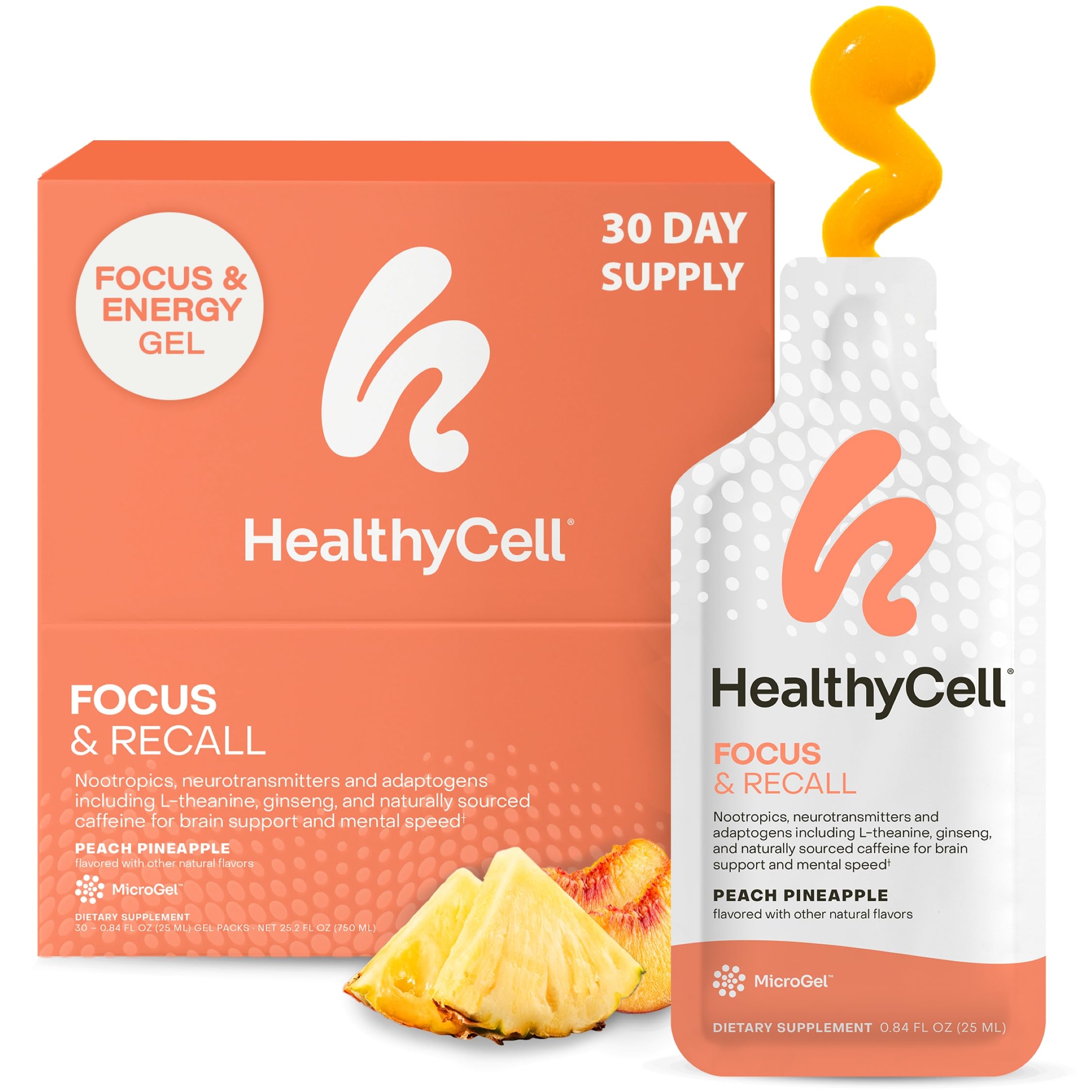 HealthyCell Focus & Recall gel pack enhances daily focus and recall.