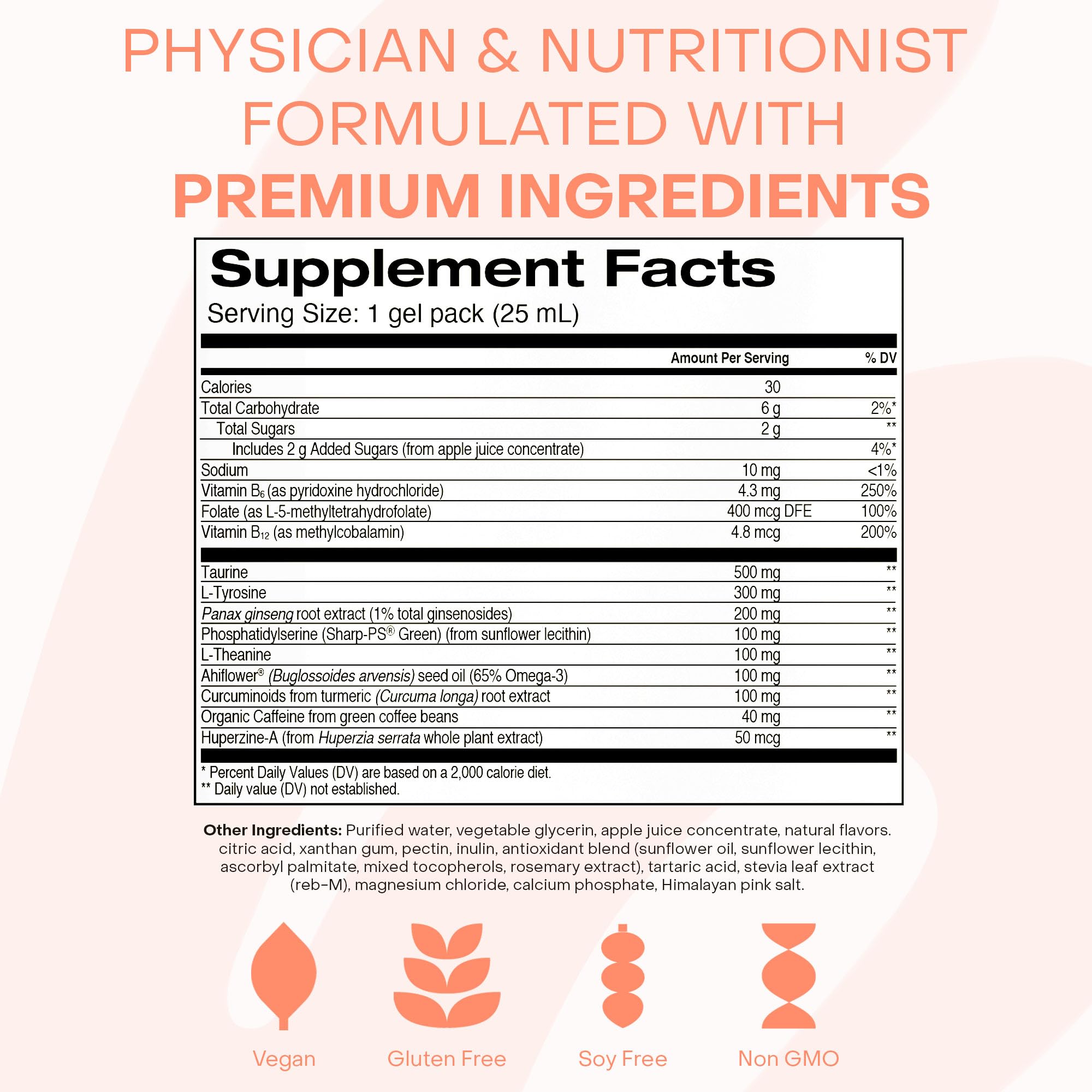 Premium ingredients panel on HealthyCell Focus & Recall