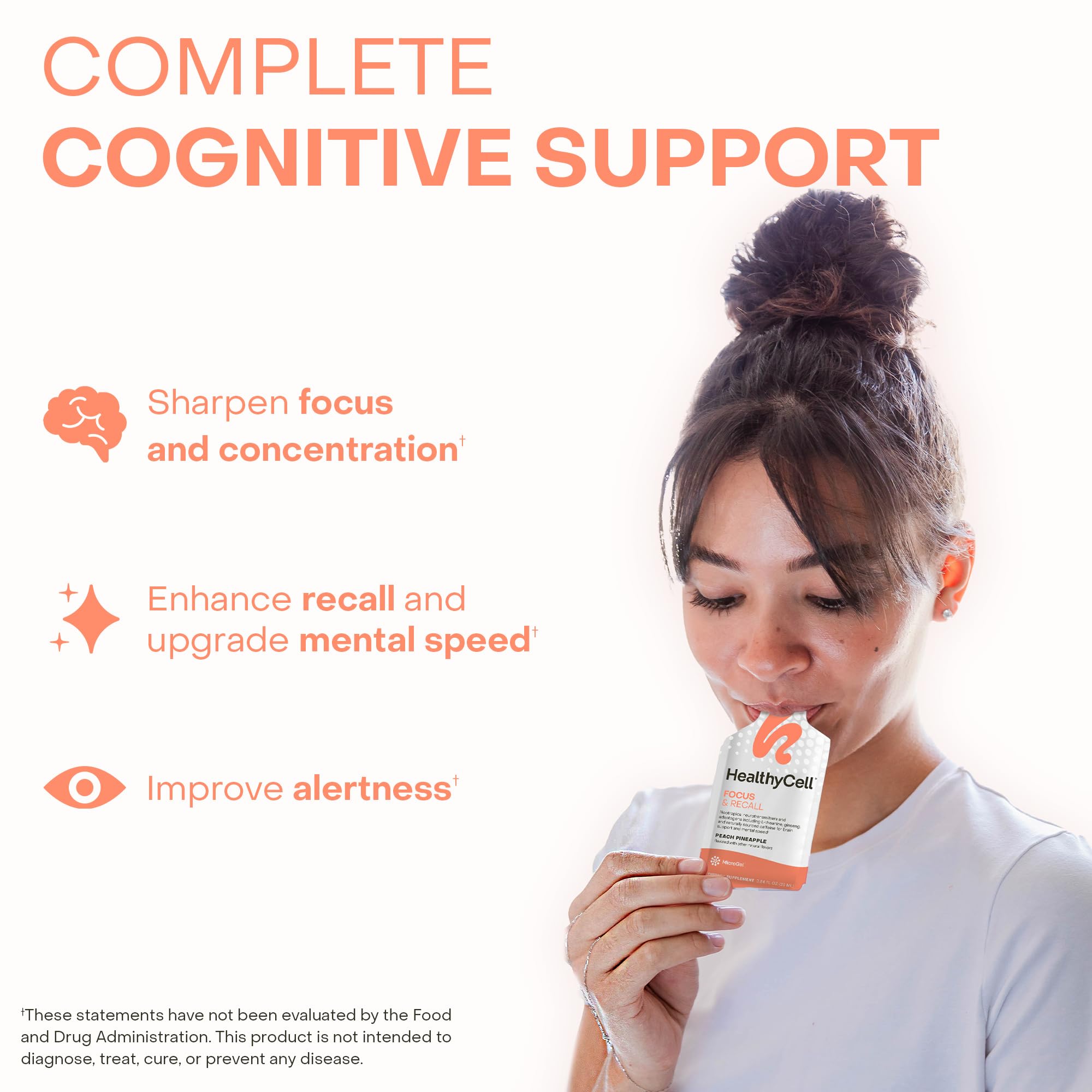 HealthyCell Focus & Recall peach pineapple gel flavor