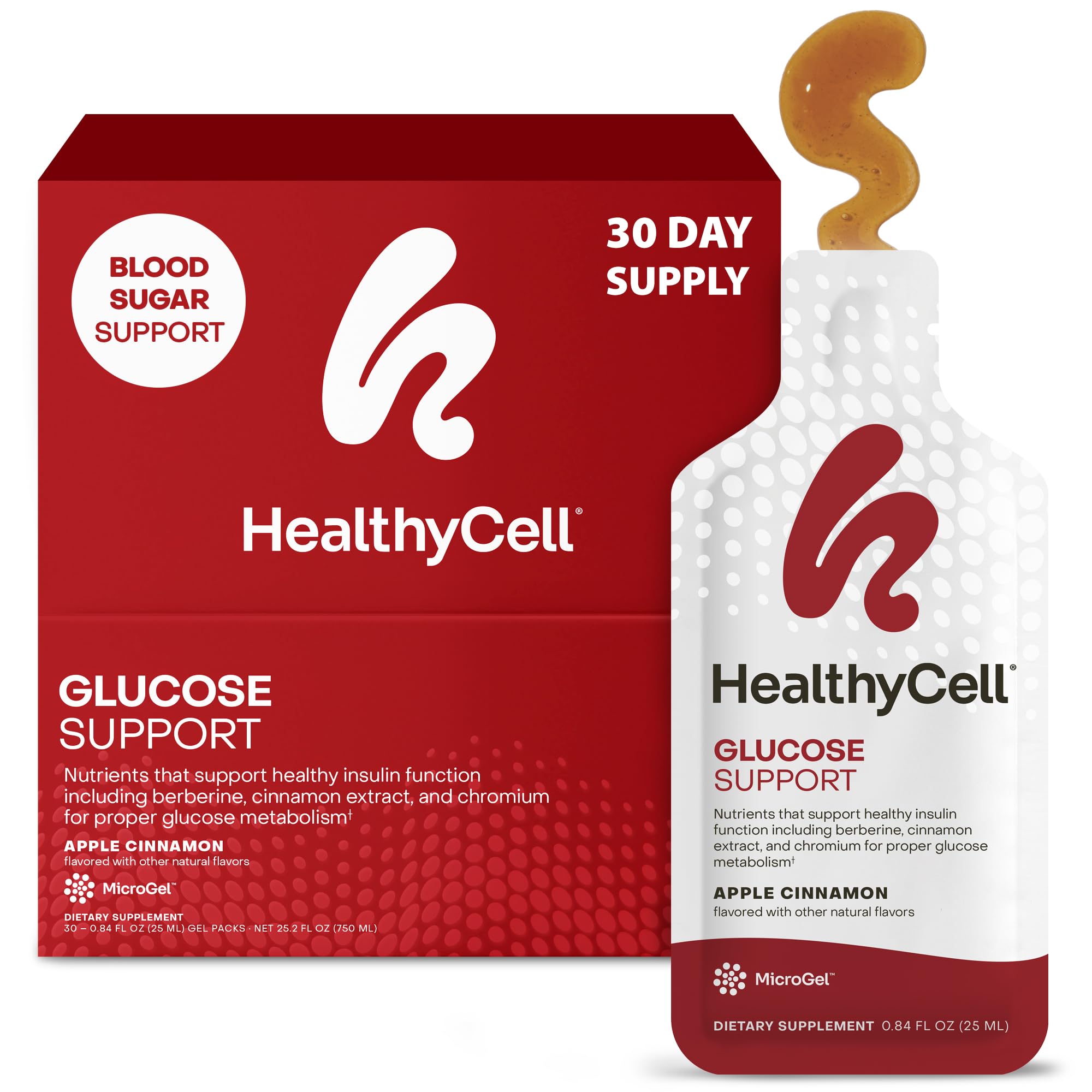 HealthyCell Glucose Support apple cinnamon gel pack for daily balance