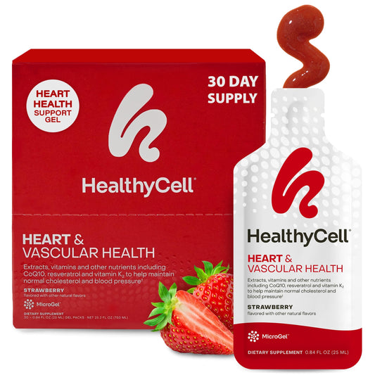 HealthyCell Heart & Vascular MicroGel pack ready for daily use supporting cardiovascular wellness.