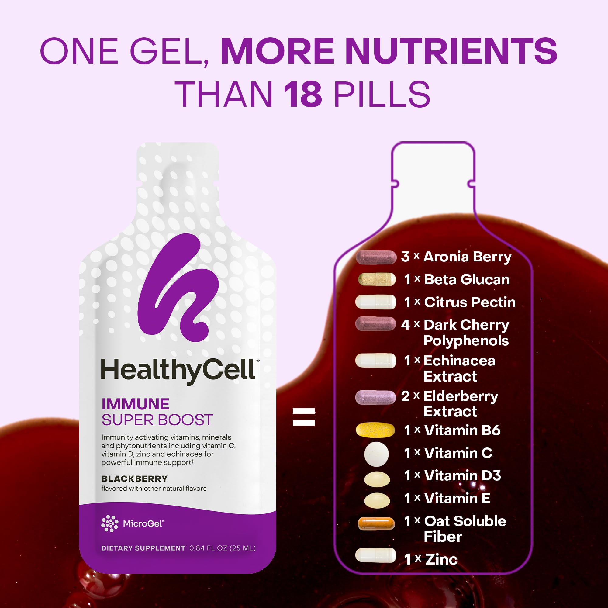 HealthyCell Immune Super Boost berry flavor gel looks tasty