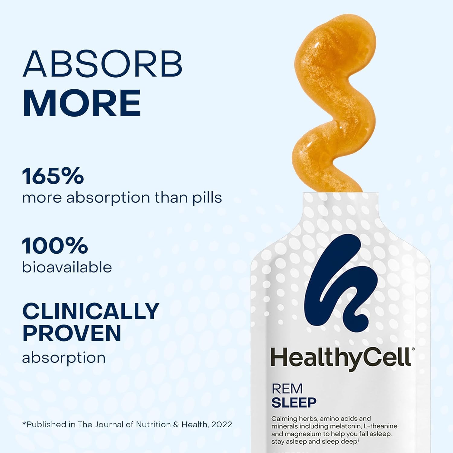 Healthycell REM Sleep cherry-flavor gel pack ready for nightly use