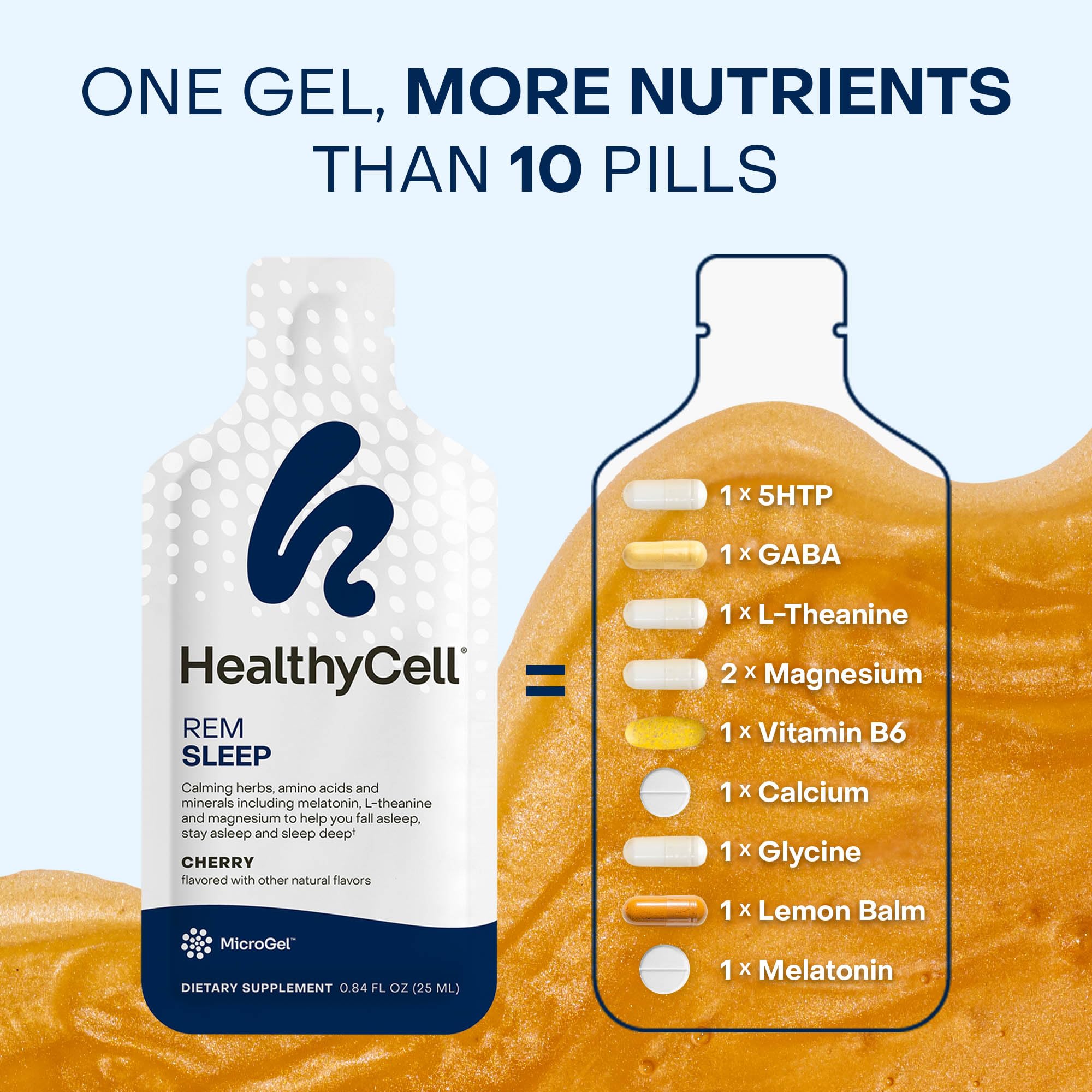 HealthyCell REM Sleep microgel stored in a fridge to preserve flavor and freshness.
