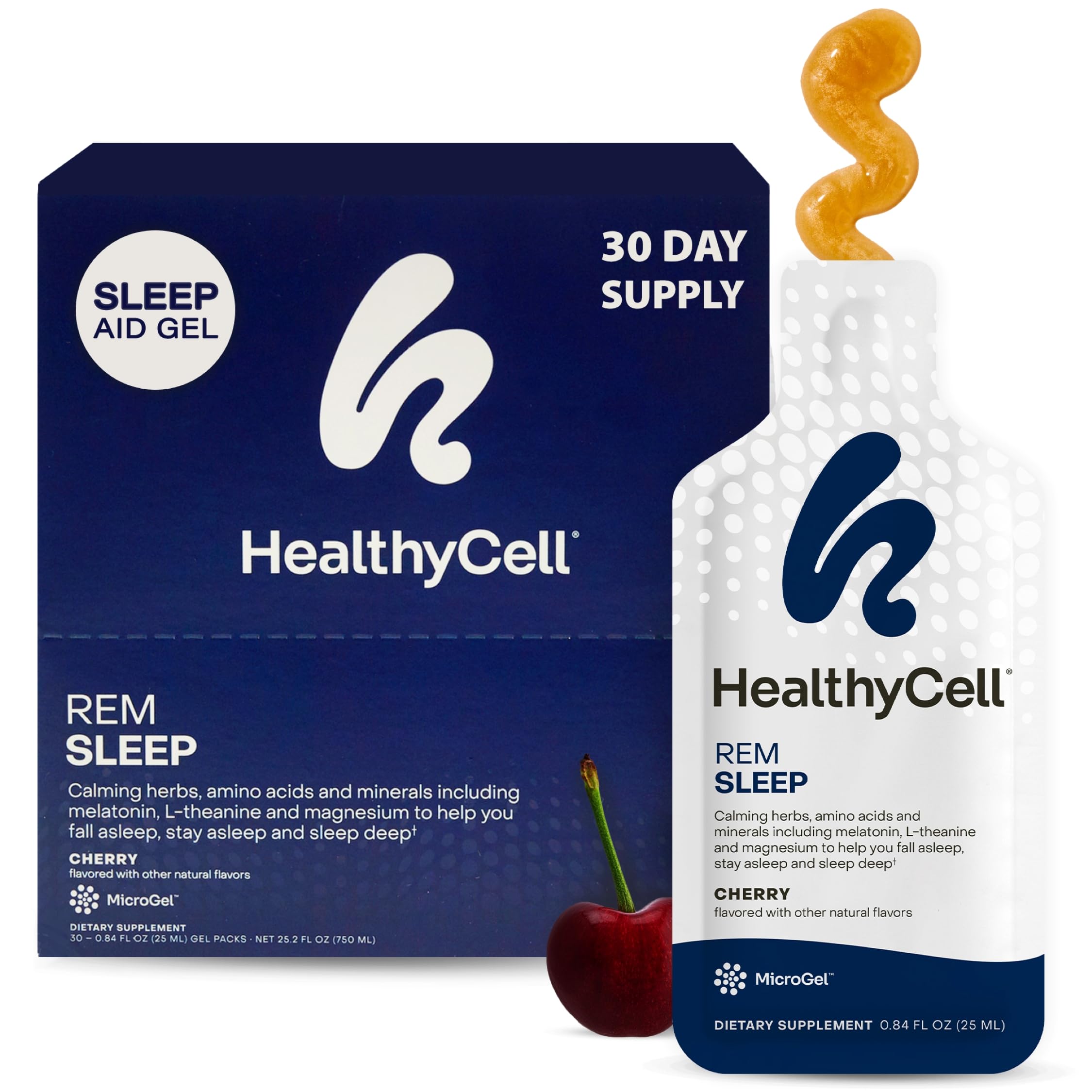 HealthyCell REM Sleep microgel packs ready for use, showcasing convenient single-serve format.