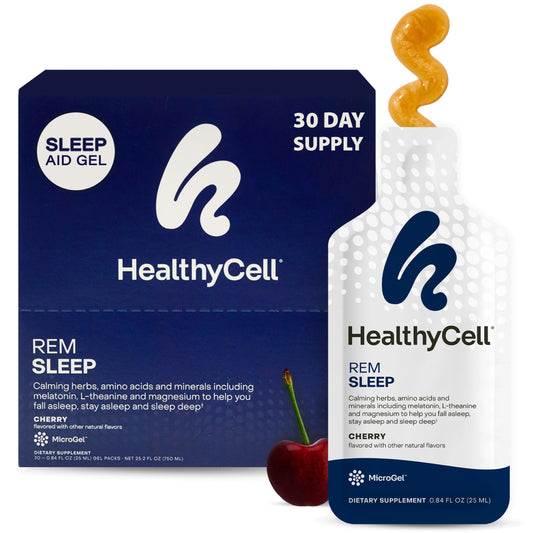 HealthyCell REM Sleep microgel packs ready for use, showcasing convenient single-serve format.
