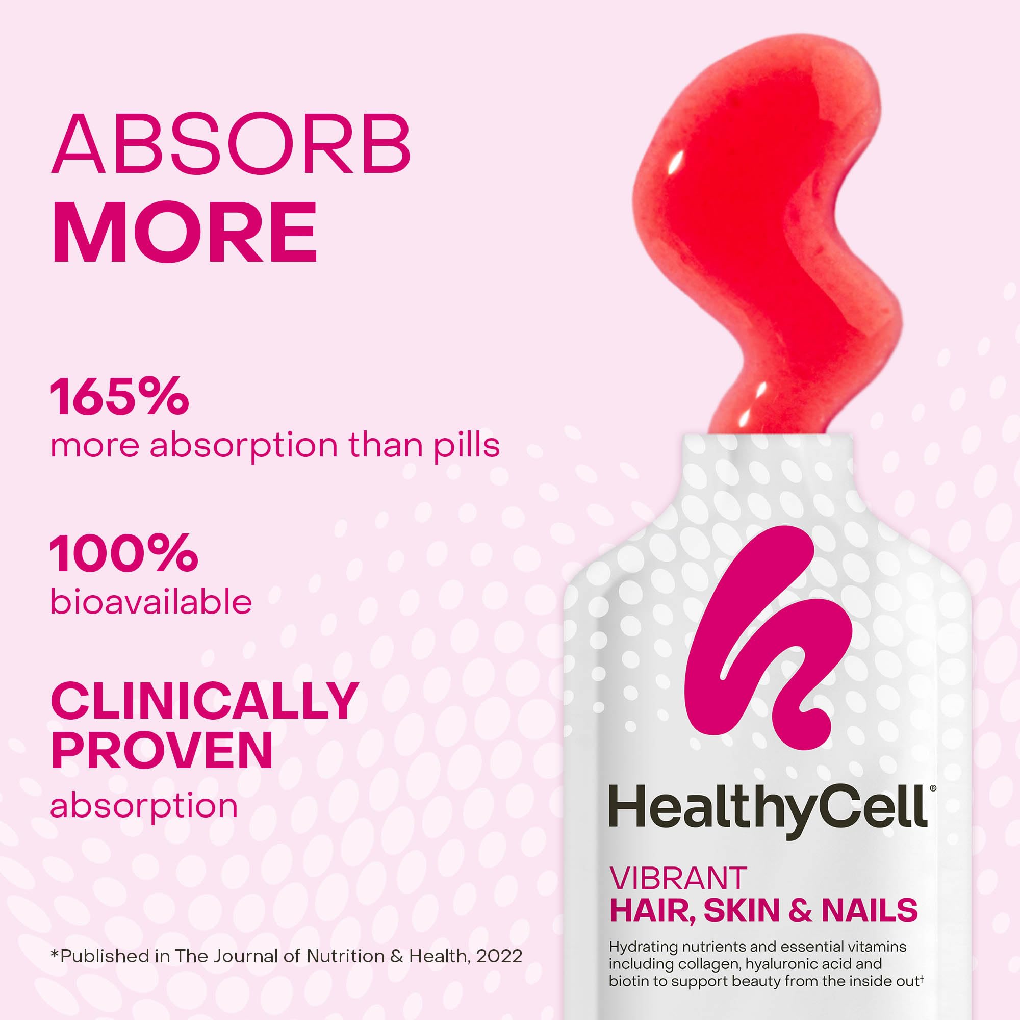 HealthyCell Vibrant gel mixed into a drink for easy daily beauty routine.