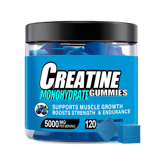 HealthyFinds Sugar Free Creatine Gummies blueberry bottle ready for workouts