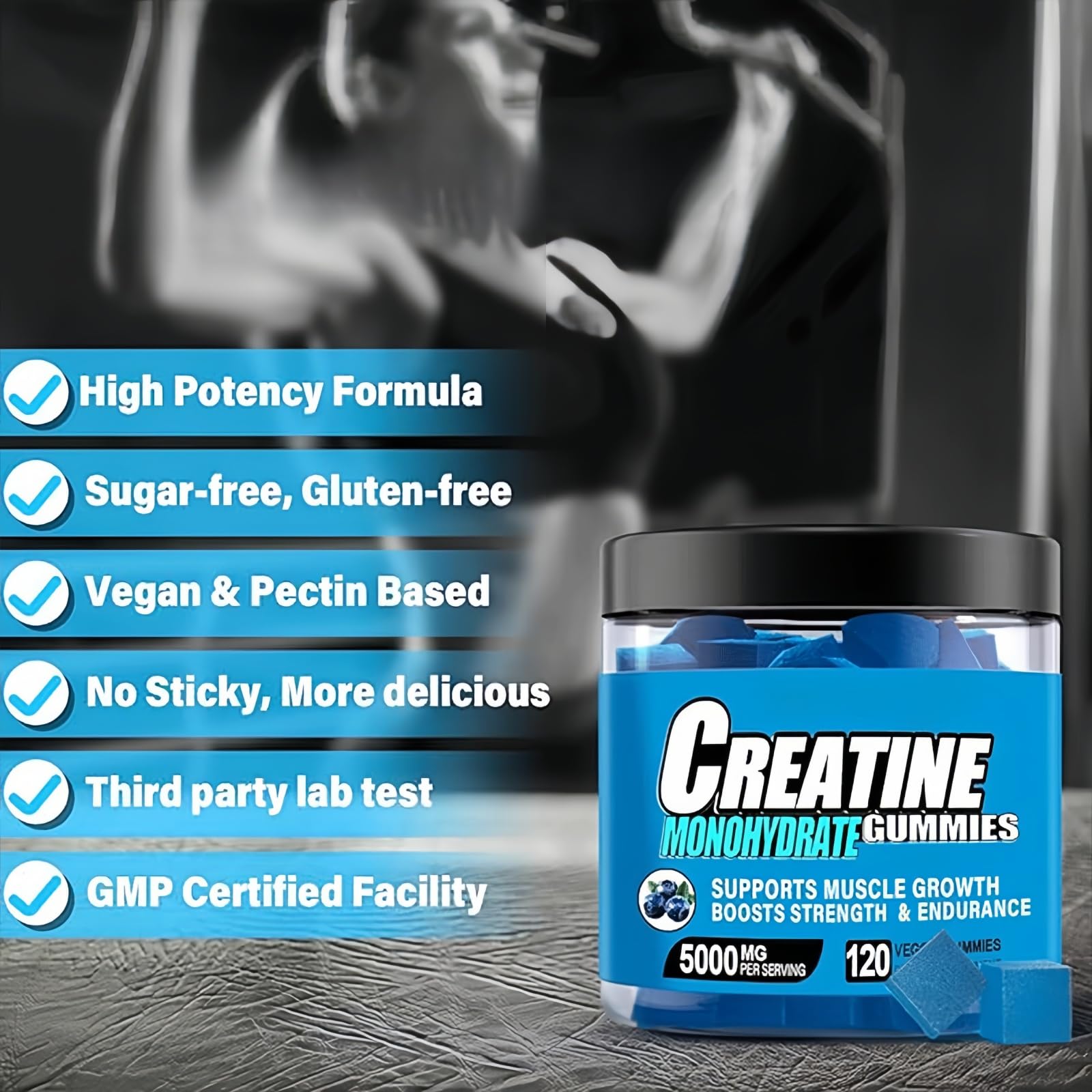 HealthyFinds Gummy bottle beside gym gear for daily routine