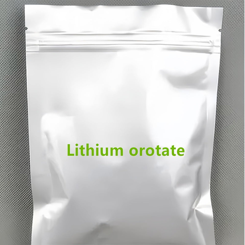 HealthyFinds Lithium Orotate powder closeup texture shows fine, sifted powder