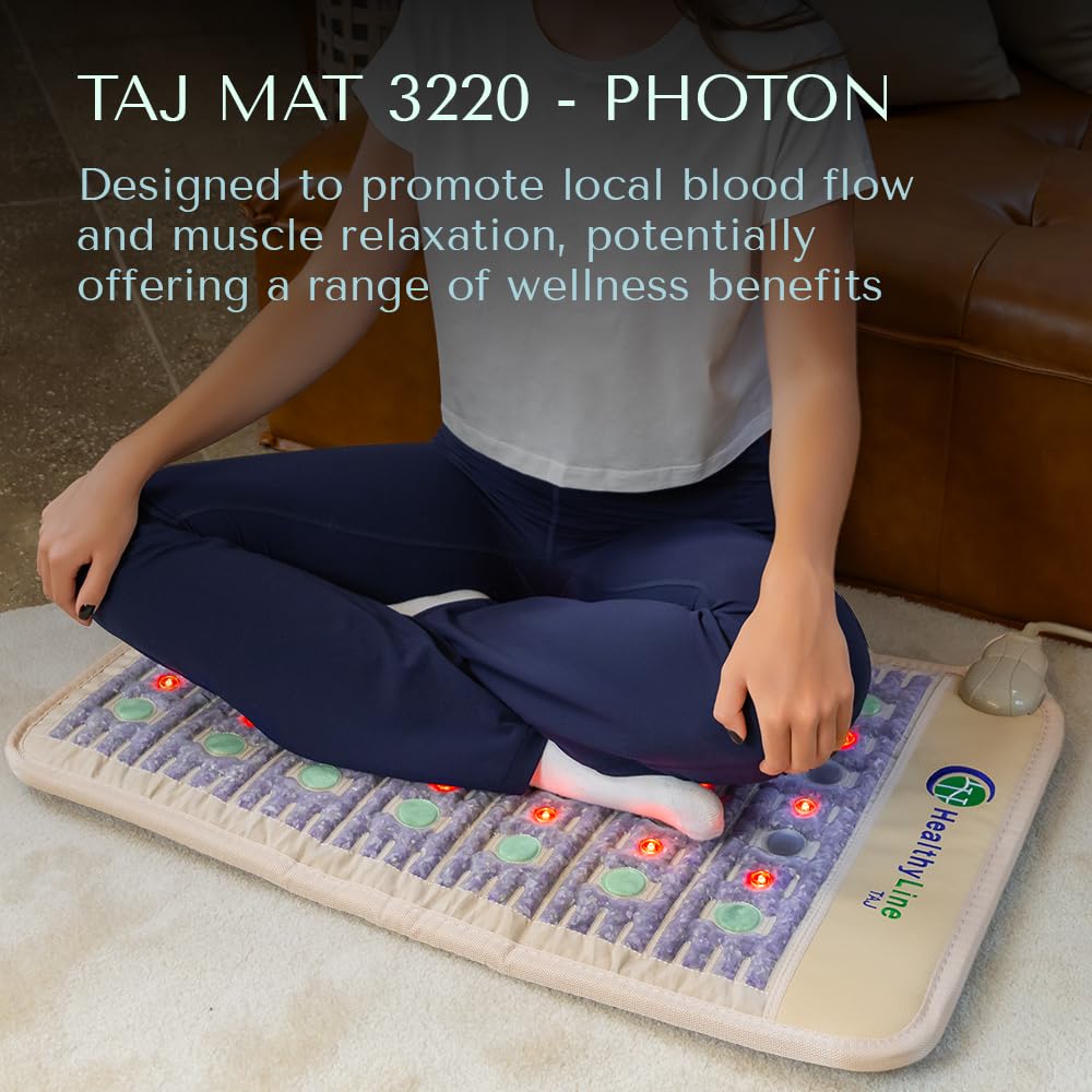 HealthyLine TAJ mat featuring jade gems for soothing mineral heat and comfort.
