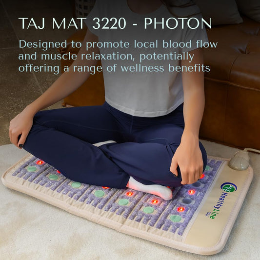 HealthyLine TAJ mat featuring jade gems for soothing mineral heat and comfort.