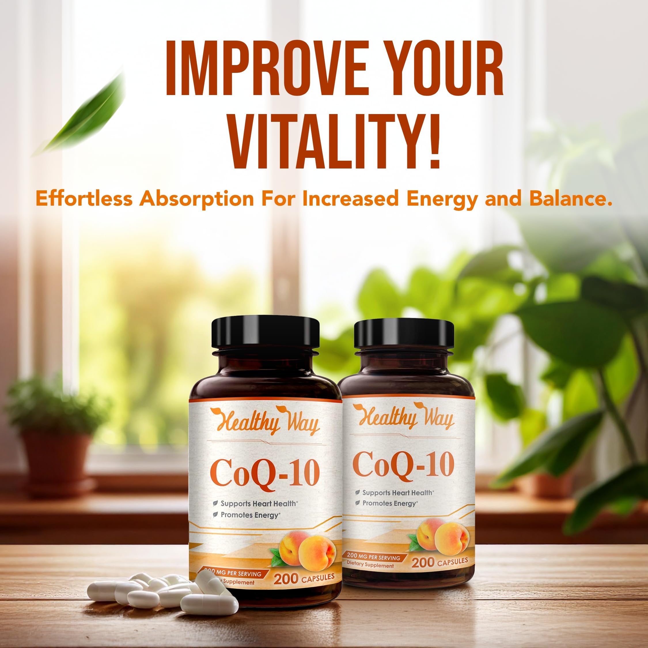 HealthyWayRx CoQ10 200mg label shows non-GMO assurance.