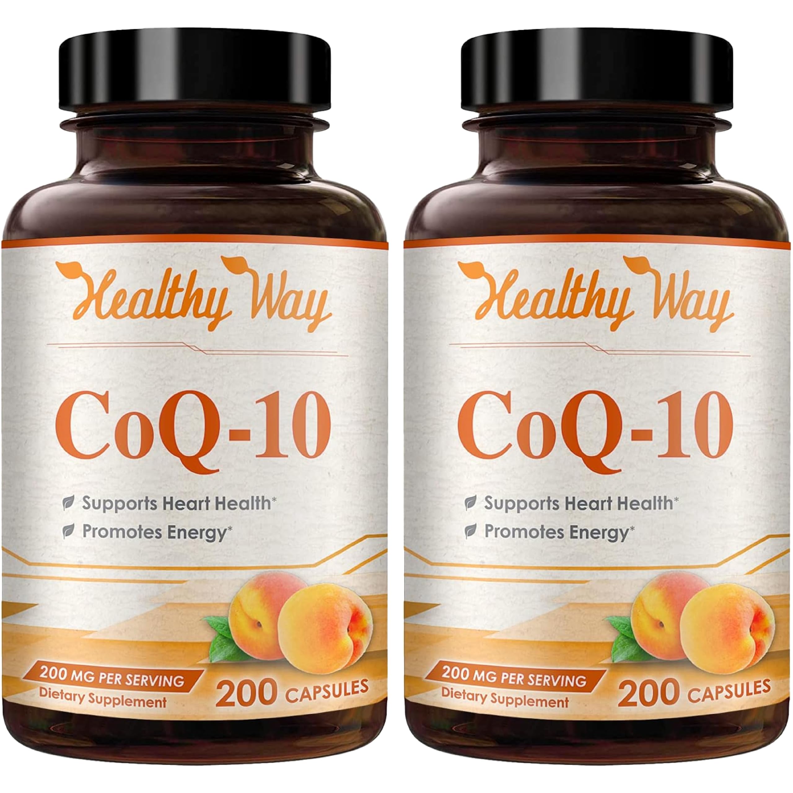 HealthyWayRx CoQ10 200mg capsules bottle front for daily heart support.