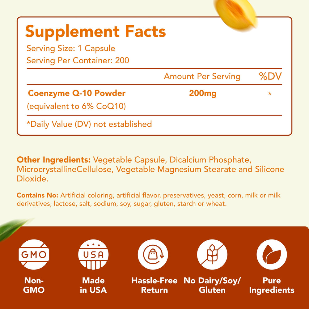 HealthyWayRx CoQ10 capsules closeup highlighting 200mg potency for easy daily use.