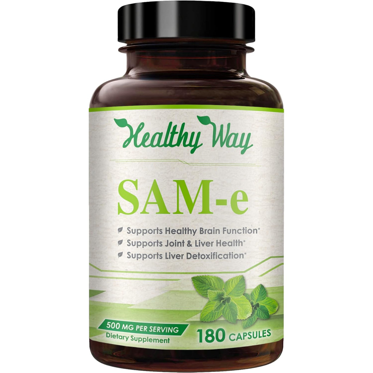 HealthyWayRx SAM-e 500mg capsules bottle for daily wellness.