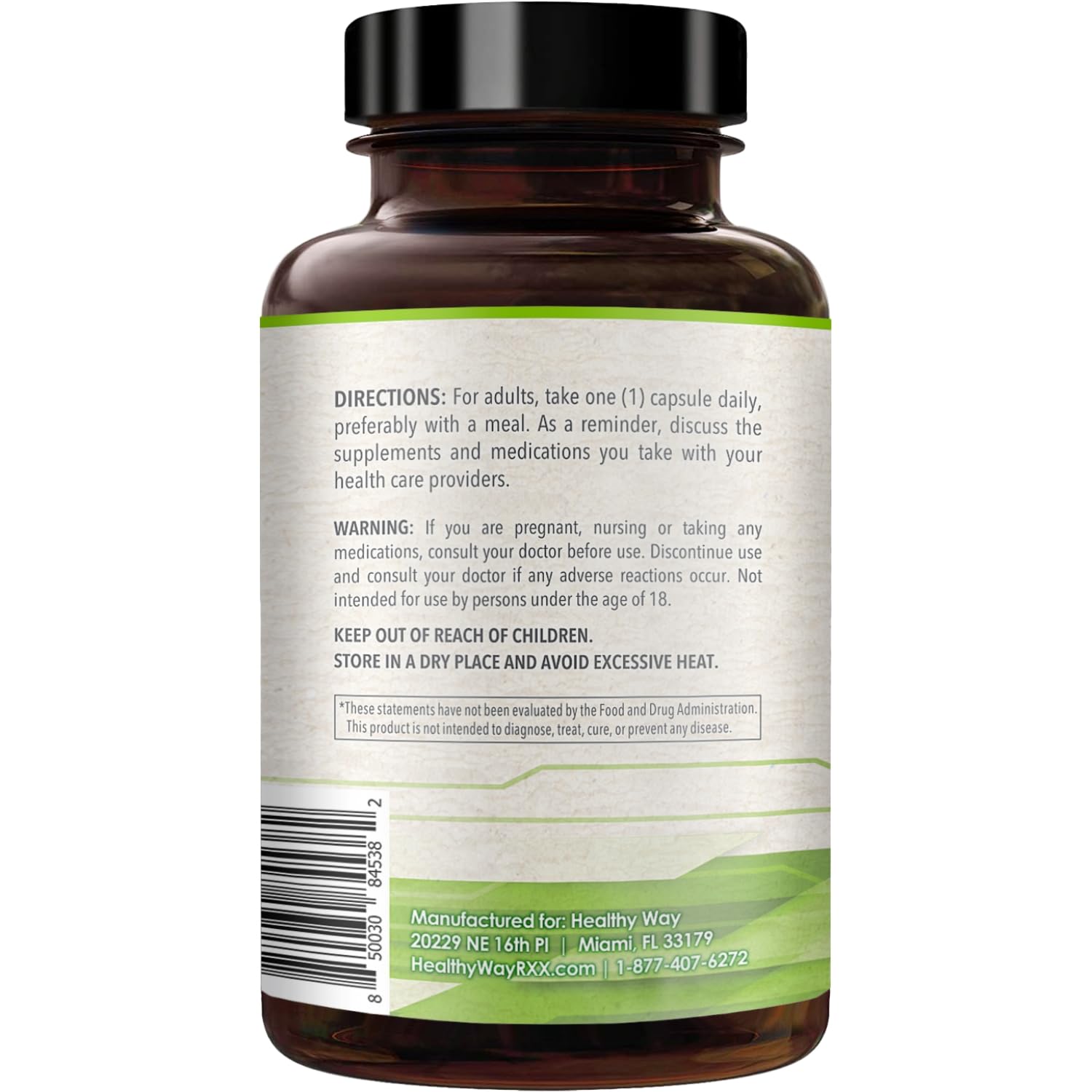 Close-up of HealthyWayRx SAM-e 500mg label on bottle.