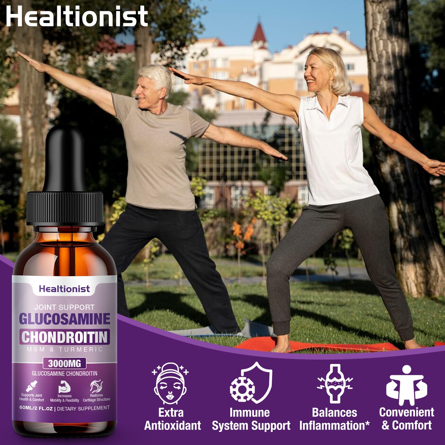 Healtionist bottle pour image suggests convenient daily use
