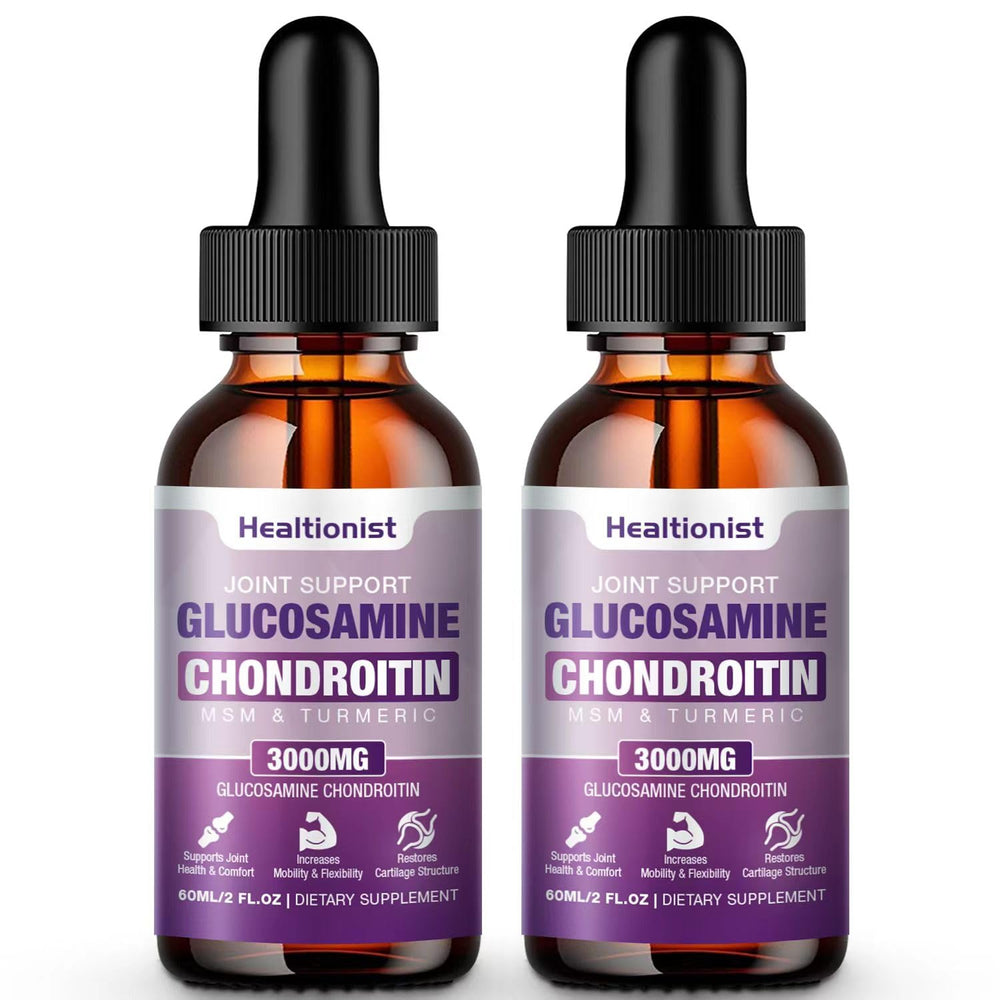 Healtionist two-pack glucosamine chondroitin MSM liquid drops bottle front for daily joint support