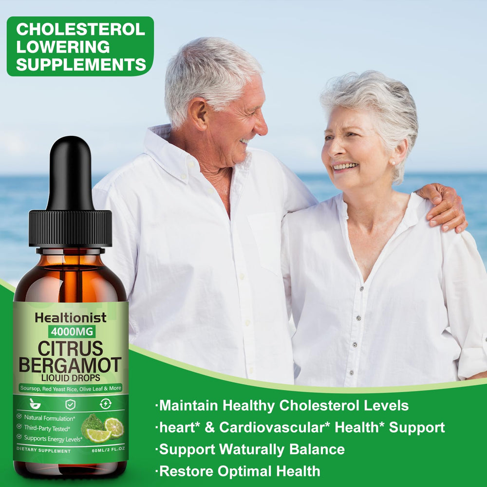 Healtionist bergamot liquid drops label close-up emphasizes high-concentration extract