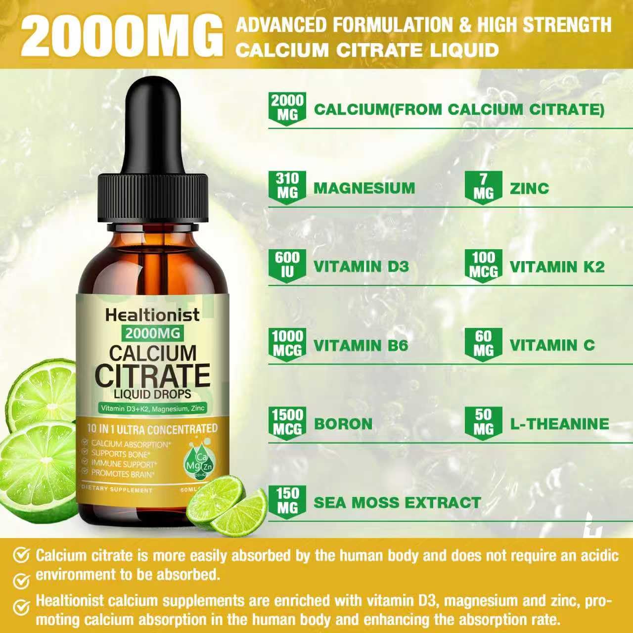 Healtionist calcium citrate liquid drops dropper in use for precise measuring
