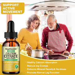Healtionist calcium citrate liquid drops label close-up with supplement details