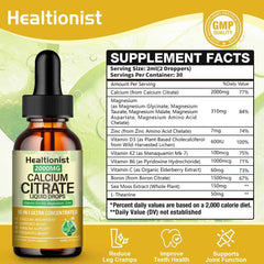 Healtionist calcium citrate liquid drops pour action showing easy dosing