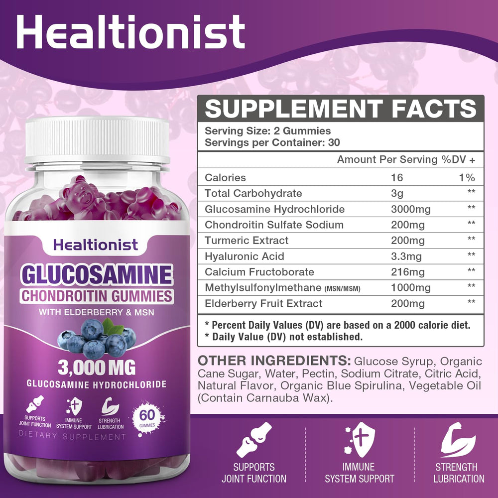 Healtionist glucosamine chondroitin gummies close up highlighting potency