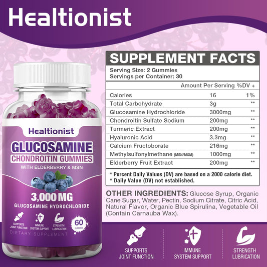 Healtionist glucosamine chondroitin gummies close up highlighting potency