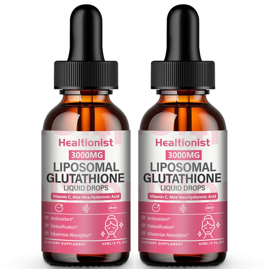 Healtionist liposomal glutathione bottle supports daily antioxidant protection.