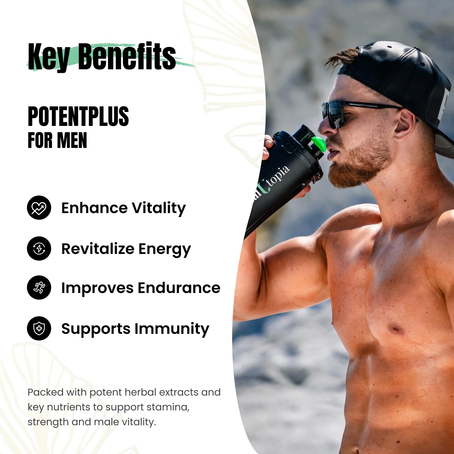 HealUtopia PotentPlus ingredients scene featuring Goji berries and Cistanche extract.