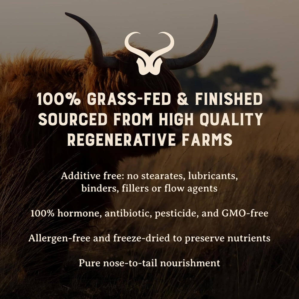 Heart & Soil bottle back label highlights grass-fed organ ingredients and nutrients
