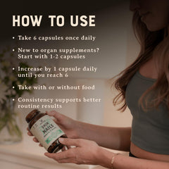 Heart & Soil daily-use capsules shown for easy supplementation