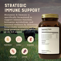 HEART & SOIL glass bottle packaging signals premium immune-support supplement.