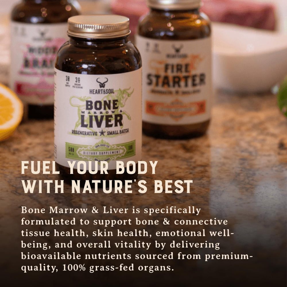 Heart & Soil glass bottle sealed on a shelf, premium wellness packaging.