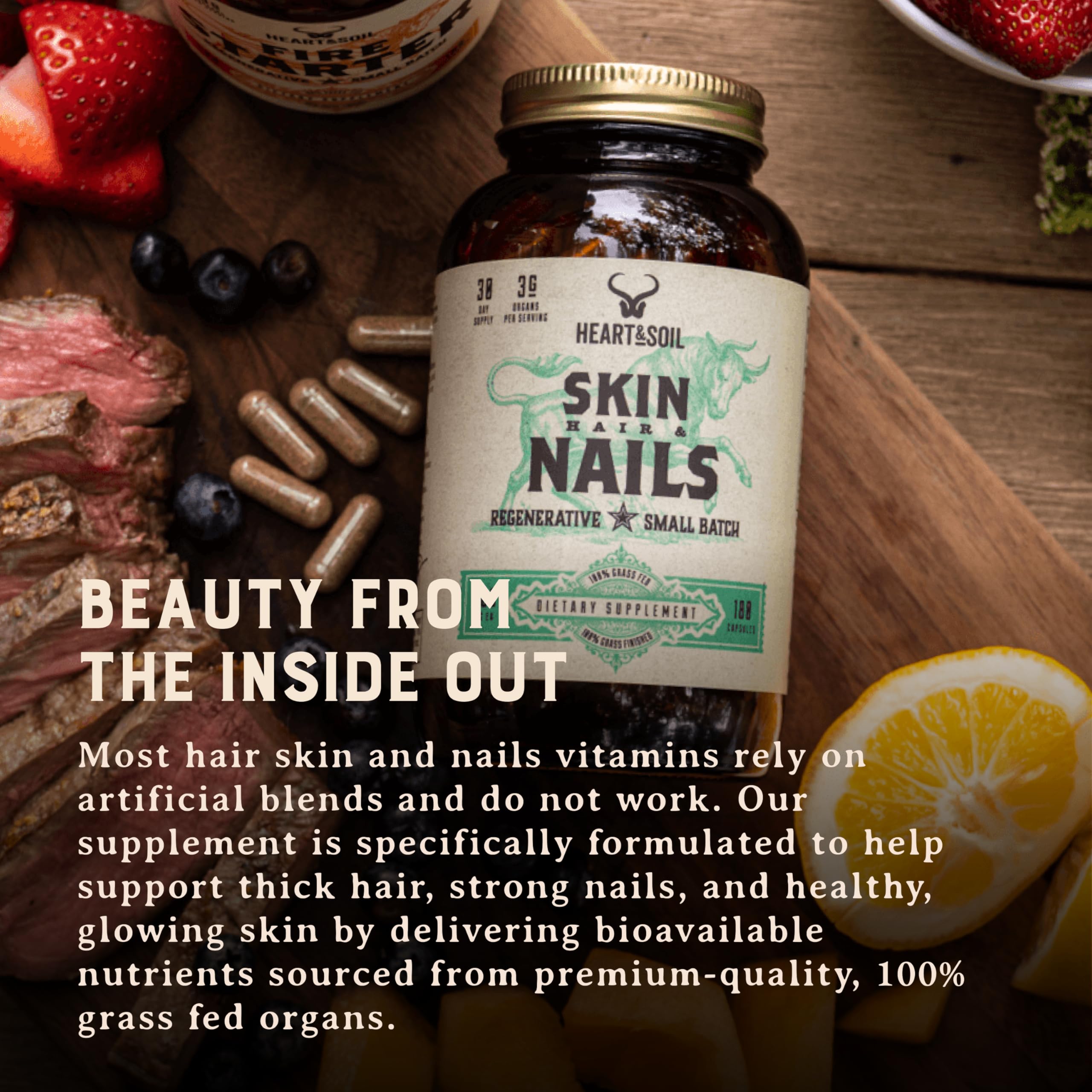 Heart & Soil label detail displaying non-GMO and allergen-free assurances
