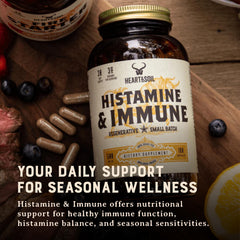 HEART & SOIL allergen-free, non-GMO label on capsules emphasizes a clean formulation.
