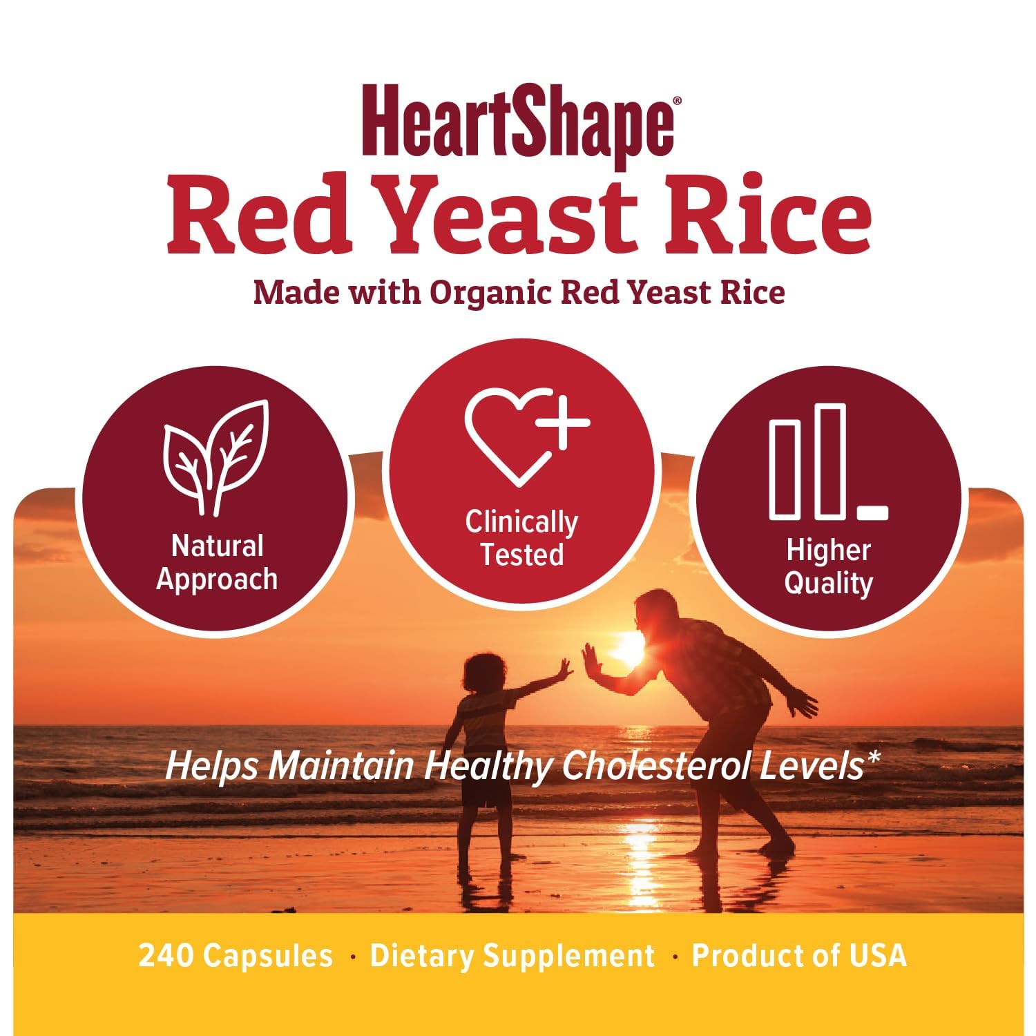 HeartShape red yeast rice label closeup highlights standardized ingredients and organic certification.