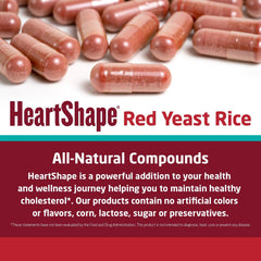 HeartShape red yeast rice manufacturing back panel suggests safe production standards.