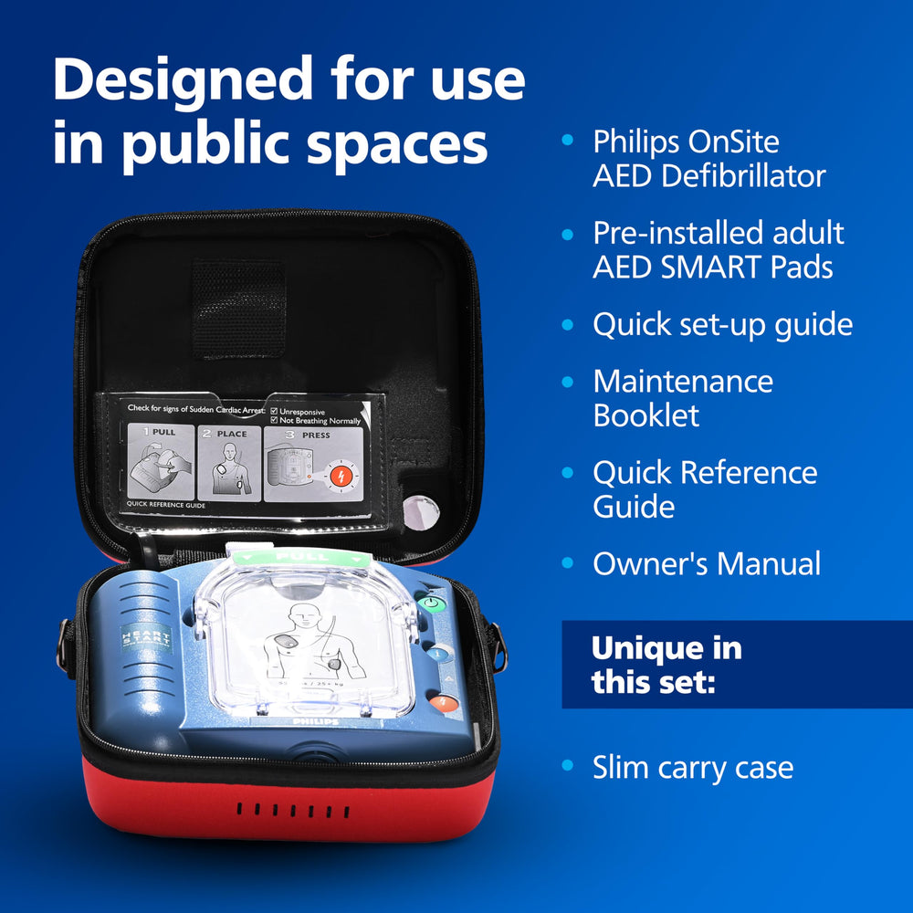HeartStart OnSite slim carry case keeps the device portable and protected.