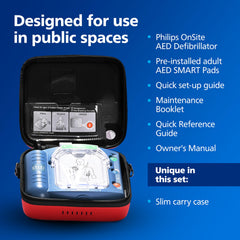 HeartStart OnSite slim carry case keeps the device portable and protected.