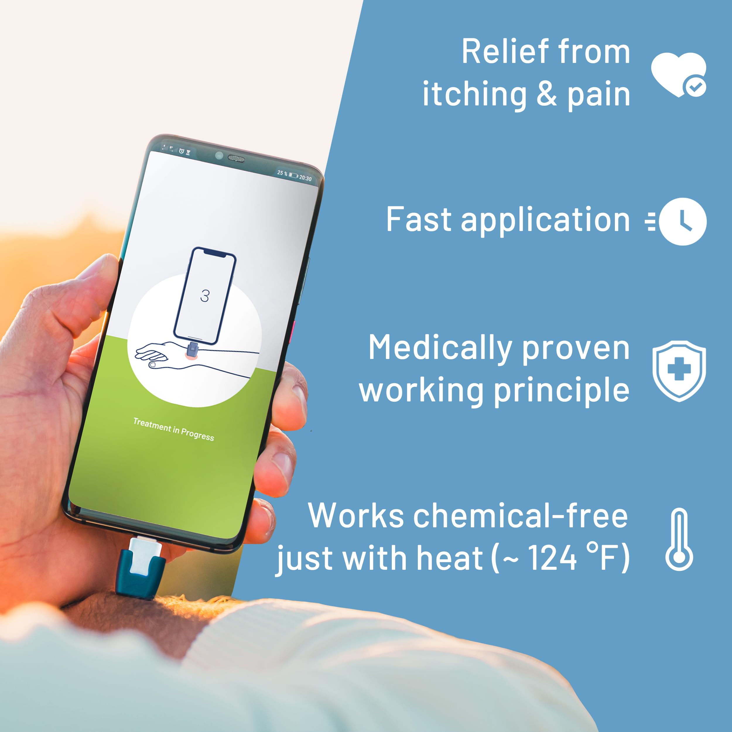 heat it pocket-sized travel companion fits on your keychain for itch relief on the go.