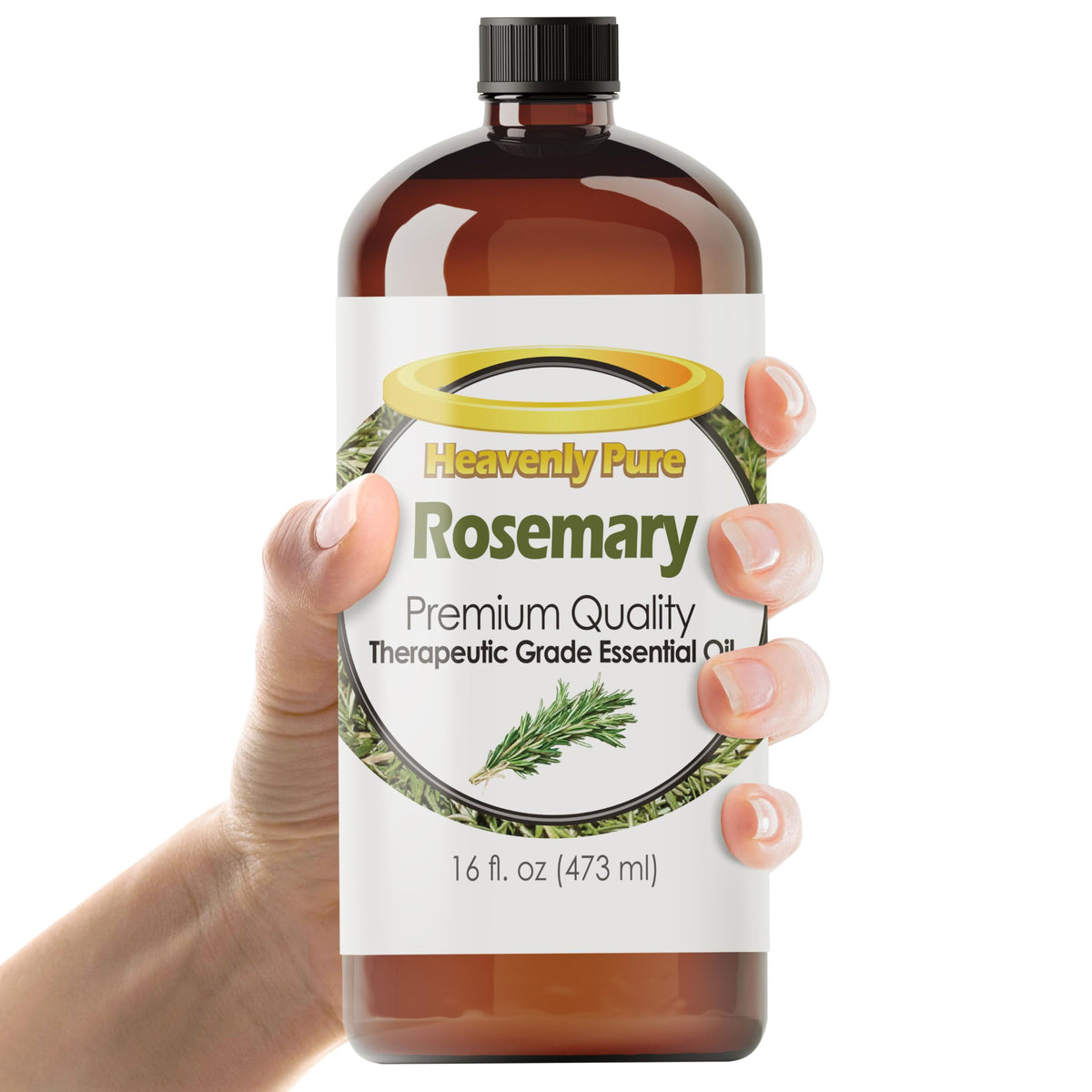 HEAVENLY PURE Rosemary Oil 16oz bottle for diffuser-ready aroma and massage prep.