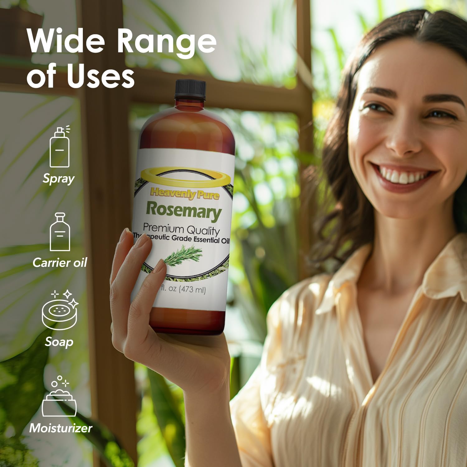 HEAVENLY PURE Rosemary Oil for hair care, diluted for shine and scalp comfort.