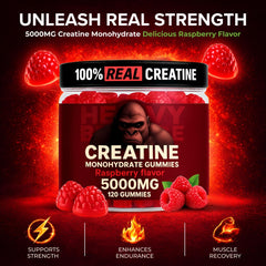 Heavy Balance Creatine Gummies bottle layout emphasizing convenient pre-workout chewables.