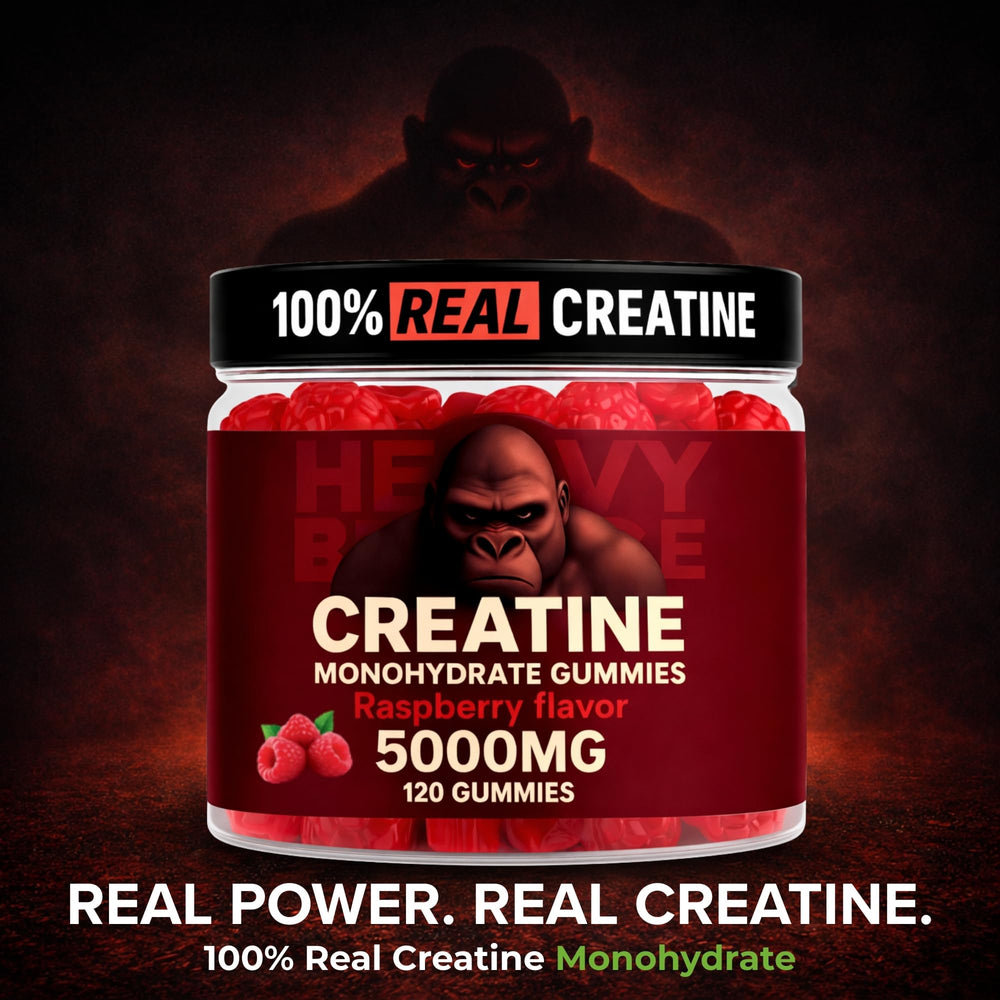 Heavy Balance Creatine Gummies on-the-go image suggesting gym-ready convenience.